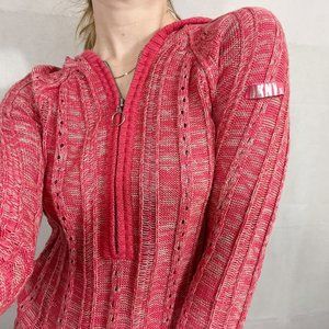 DKNY Jeans Y2K Early 200s Coral Knit Sweater Top Tie Waist - Size Medium